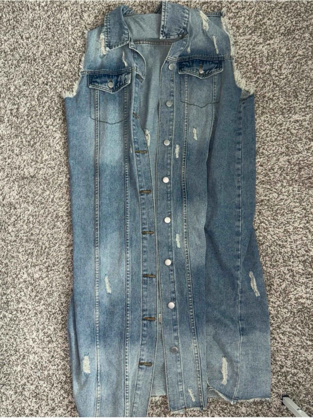 SHEIN Distressed Sleeveless Denim Midi Dress - Light Blue Wash